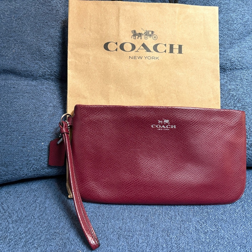 Coach Dark Red Leather Wristlet